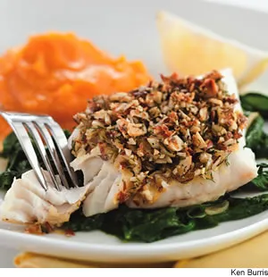 Almond Lemon Crusted Fish With Spinach