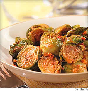 Roasted Brussels Sprouts With Sun-Dried Tomato Pesto