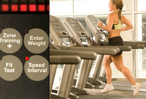 Woman jogging on treadmill with speed interval