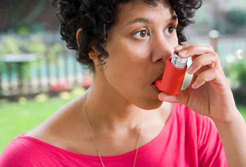 Woman Using Medical Inhaler