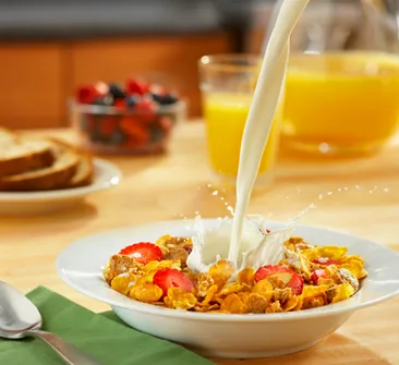 Milk and cereal star in a healthy breakfast