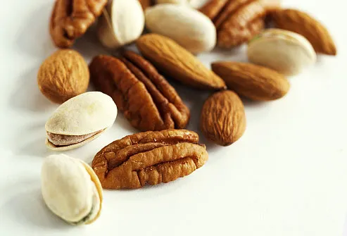 Pistachio nuts, walunts, and almonds