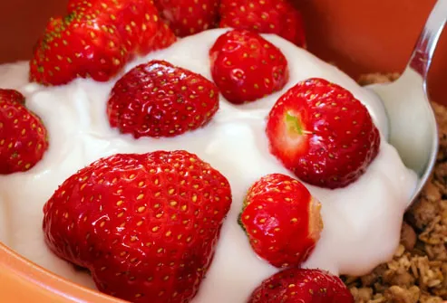 Spoonful of Yogurt with Strawberries