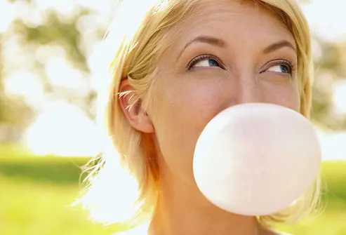 Woman Blowing Big Bubble