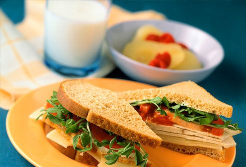 Turkey and swiss sandwich with milk