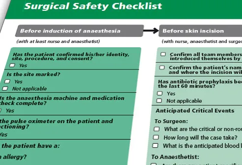 Detail of a presurgery checklist