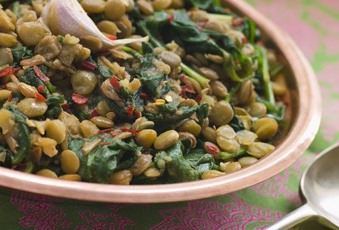 Plate Of Lentils And Spinach