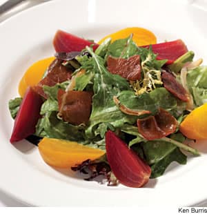 Spring Salad with Beets, Prosciutto & Creamy Onion Dressing