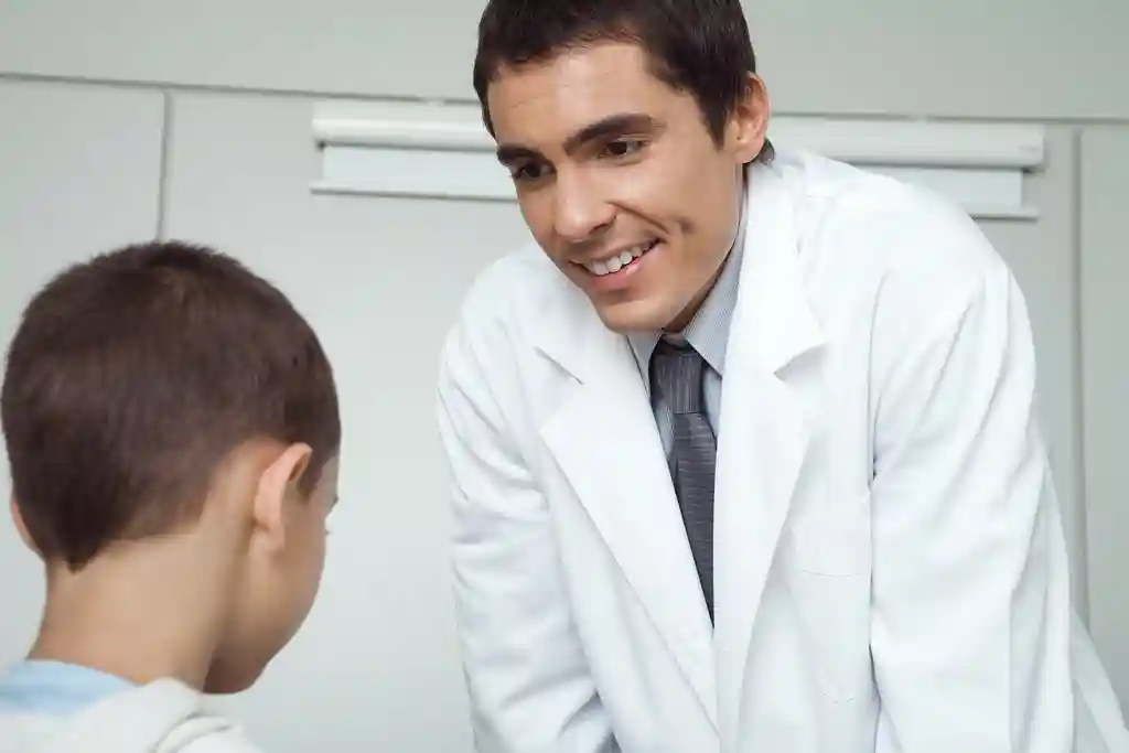 photo of doctor talking with child