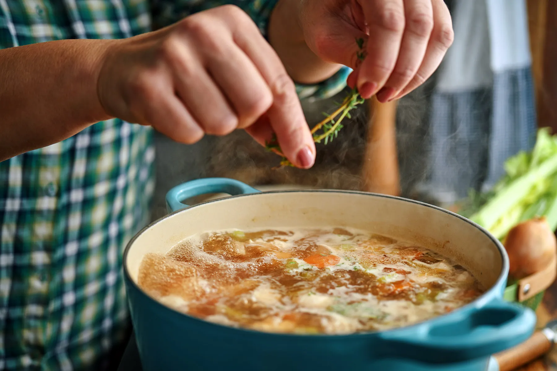 photo of preparing chicken noodle soup
