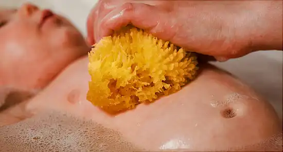 Baby Bathing with Natural Sponge
