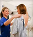 Woman getting mammogram