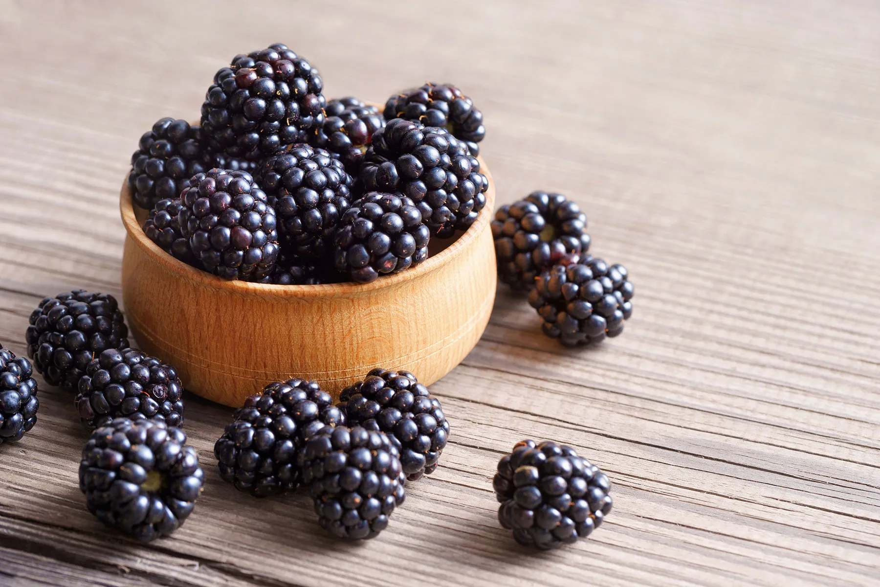 photo of blackberries in bowl on wood table