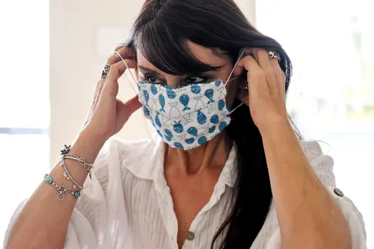 photo of woman wearing homemade mask