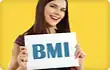 Girl holding up card with BMI written