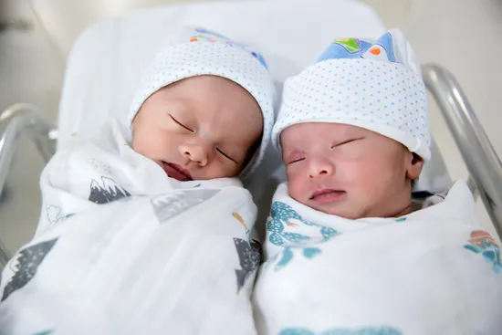 photo of newborn twins sleeping