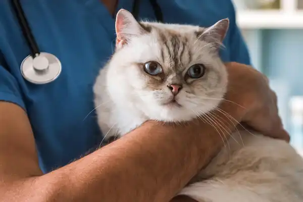 photo of veterinarian holding cat