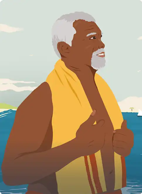 illustration of senior man at the beach