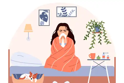 illustration of woman in bed with cold