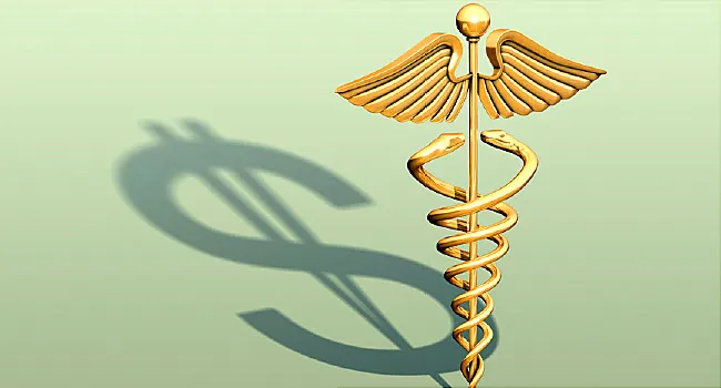 hospital symbol with money sign as shadow