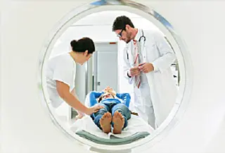 doctor nurse and patient at ct scan tomography