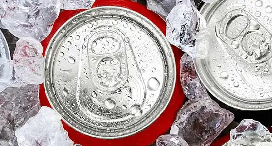 soda cans on crushed ice