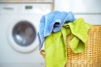 photo of towels in laundry hamper