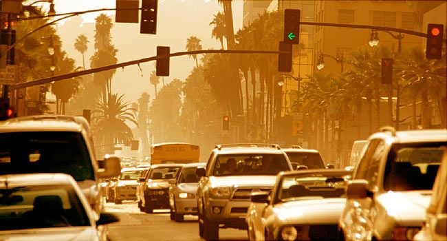 smoggy city traffic