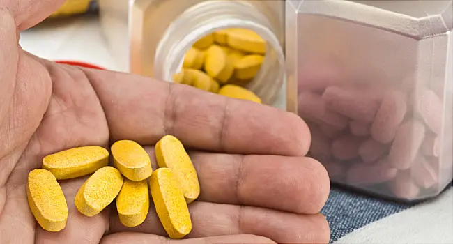 yellow pills in hand
