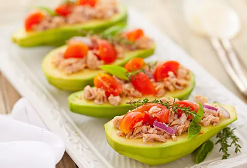 avocados stuffed with fish and vegetables