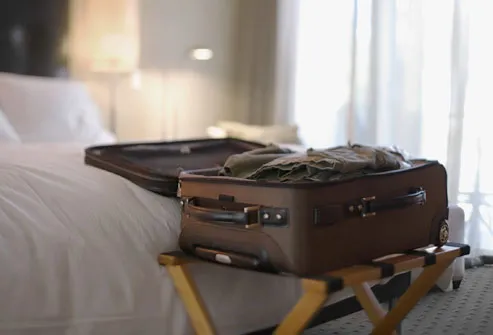 Suitcase in hotel room