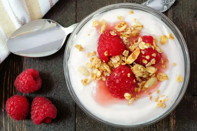 greek yogurt and raspberries