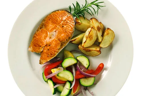 Top Cancer-Fighting Foods- New American Plate with Salmon and Vegetables