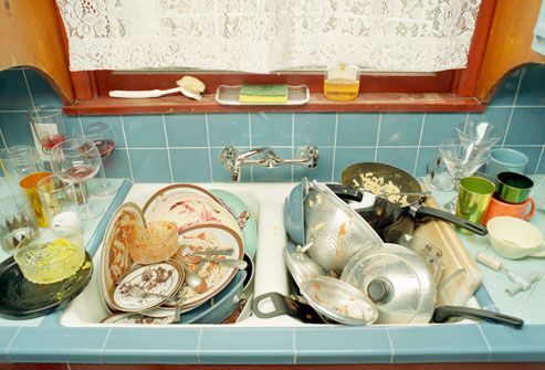 Dirty dishes in sink