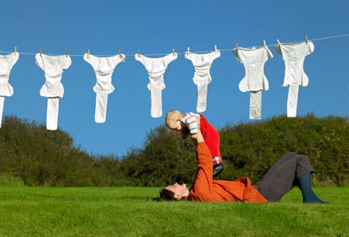 Cloth diapers air drying on clothesline