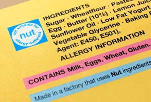 Food label with nut allergy warning