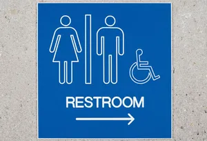 Sign indicating restroom location