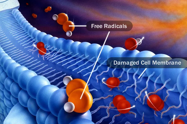 photo of free radicals by damaged cell membrane