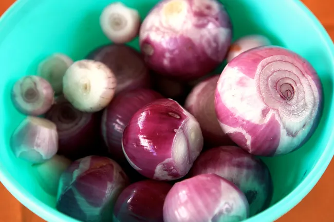 photo of onions soaking in water