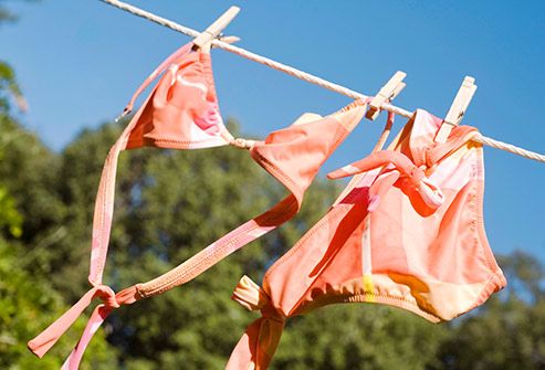 swimsuit drying on clothesline