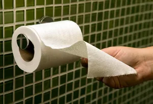 reaching for roll of toilet paper close up