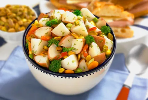 Potatoes and other veggies in a bowl
