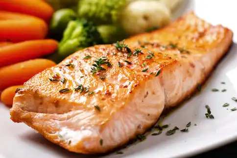 photo of salmon fillet and mixed vegetables
