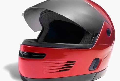 Red motorcycle helmet