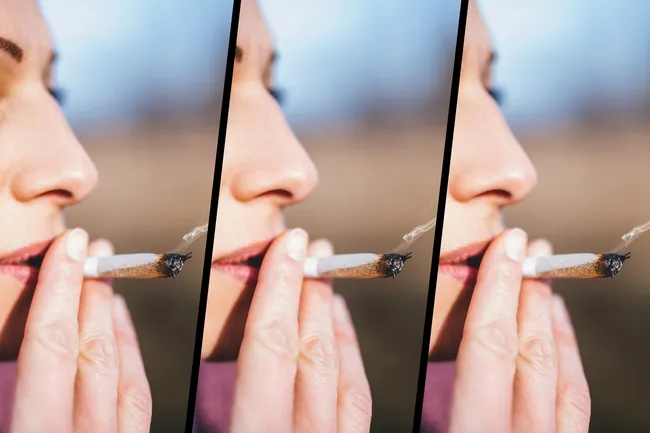 mulher fumando maconha tríptico