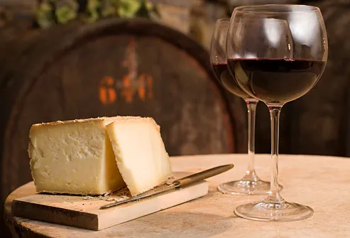 Aged cheese and red wine