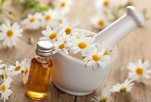 chamomile oil and flowers
