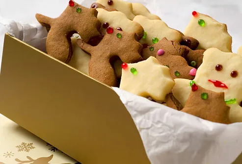 Holiday cookies in a gold box