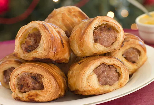 Pigs in blankets at holiday buffet