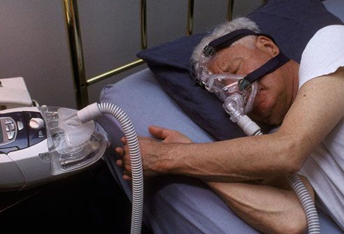 Man With Sleep Apnea using CPAP Device 